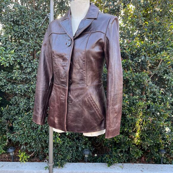 Vintage Wilsons Leather Brown Fitted Jacket Small - Picture 3 of 12